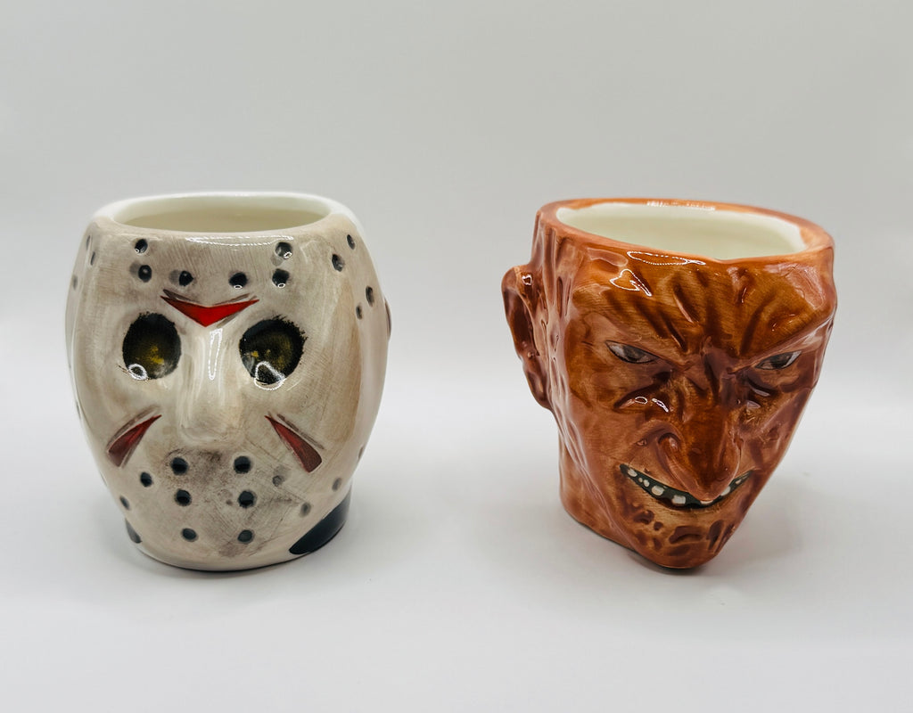 Freddy vs. Jason Faces 4-Ounce Sculpted Ceramic Mini-Mugs (set of 2)