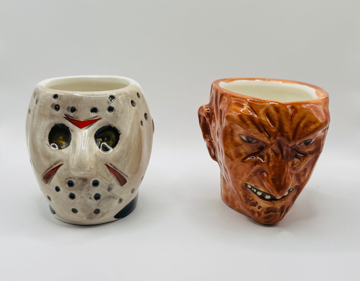 Freddy vs. Jason Faces 4-Ounce Sculpted Ceramic Mini-Mugs (set of 2)