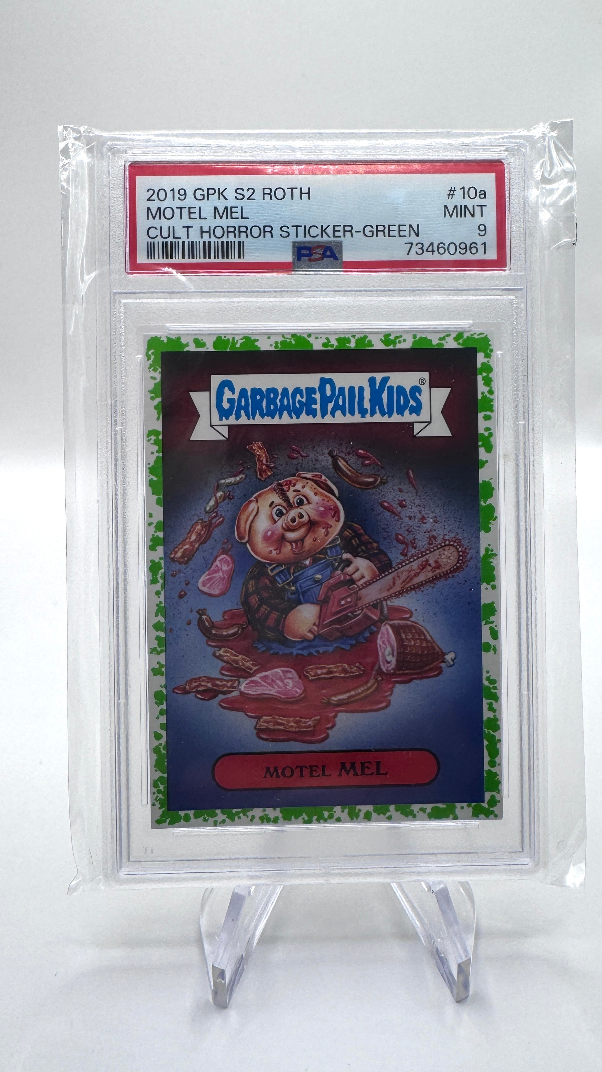 2019 Topps Garbage Pail Kids Motel Mel #10a Green Parallel Oh the Horror-ible PSA 9